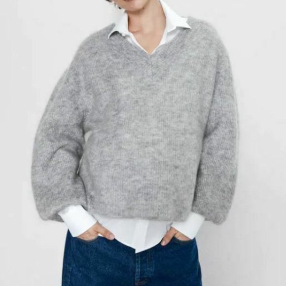 Zara Womens Oversized Sweater S Gray Mohair Wool - Picture 5 of 11